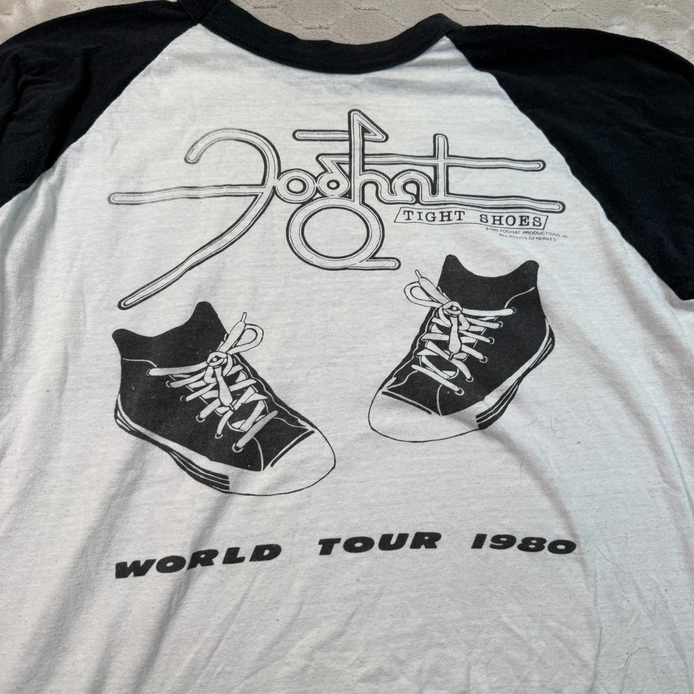 VTG 80's FOGHAT Tight Shoes World Tour‎ Raglan Shirt Sz M/L WORN Stains Look - Picture 10 of 12